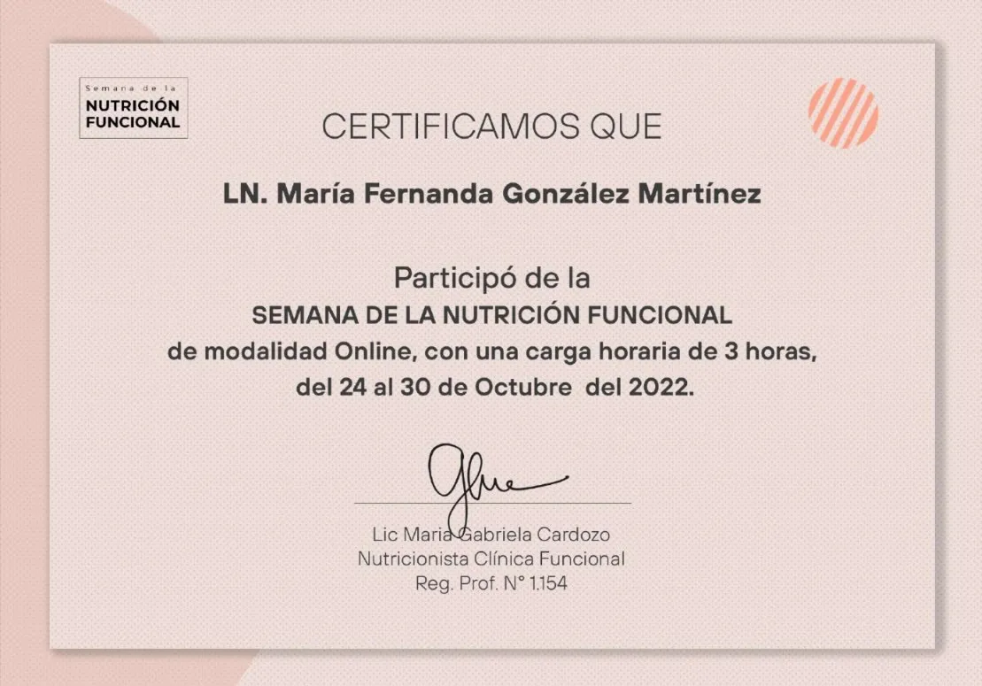 Constancia: Semana de la Nutrición Funcional