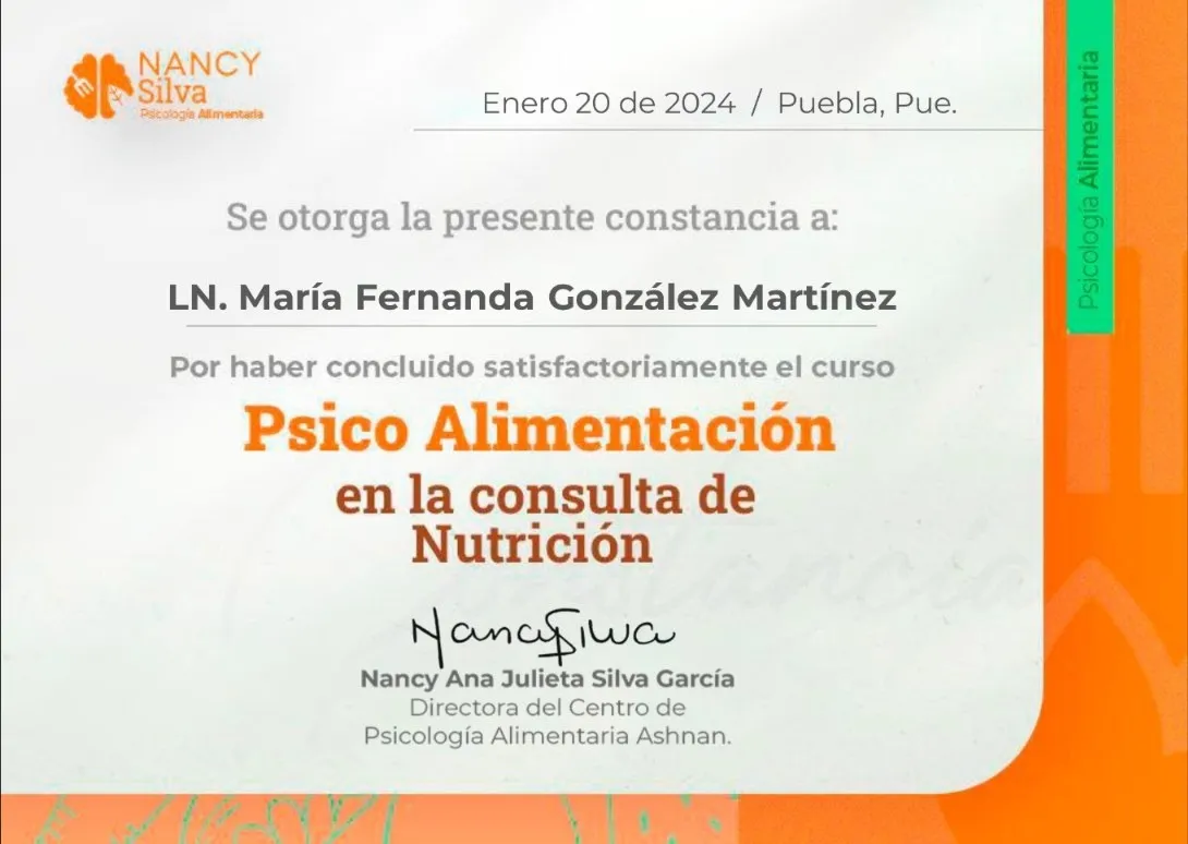 Constancia: Psicoalimentación en la consulta